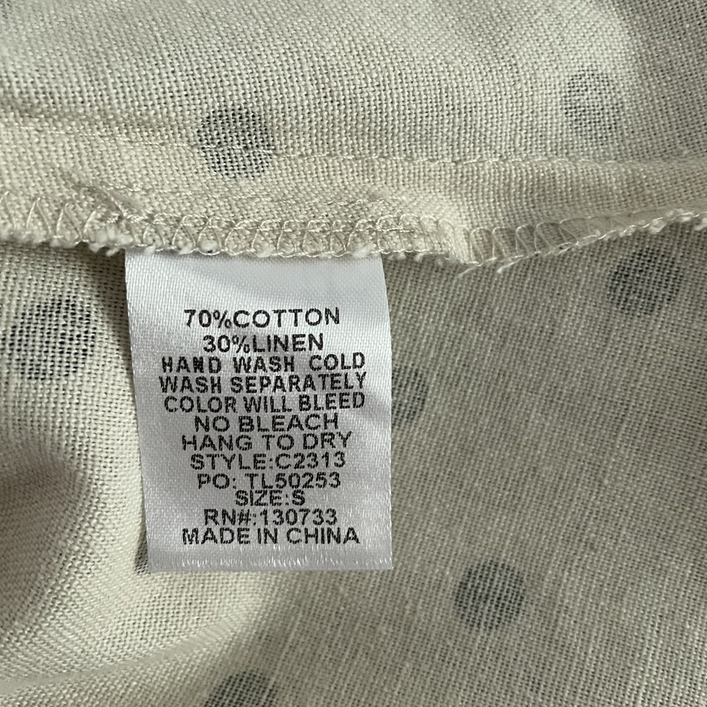 Umgee Linen Cotton Polka Dot Boxy Top Ivory Size S Canvas Fringe Twee Oversized - Picture 10 of 12
